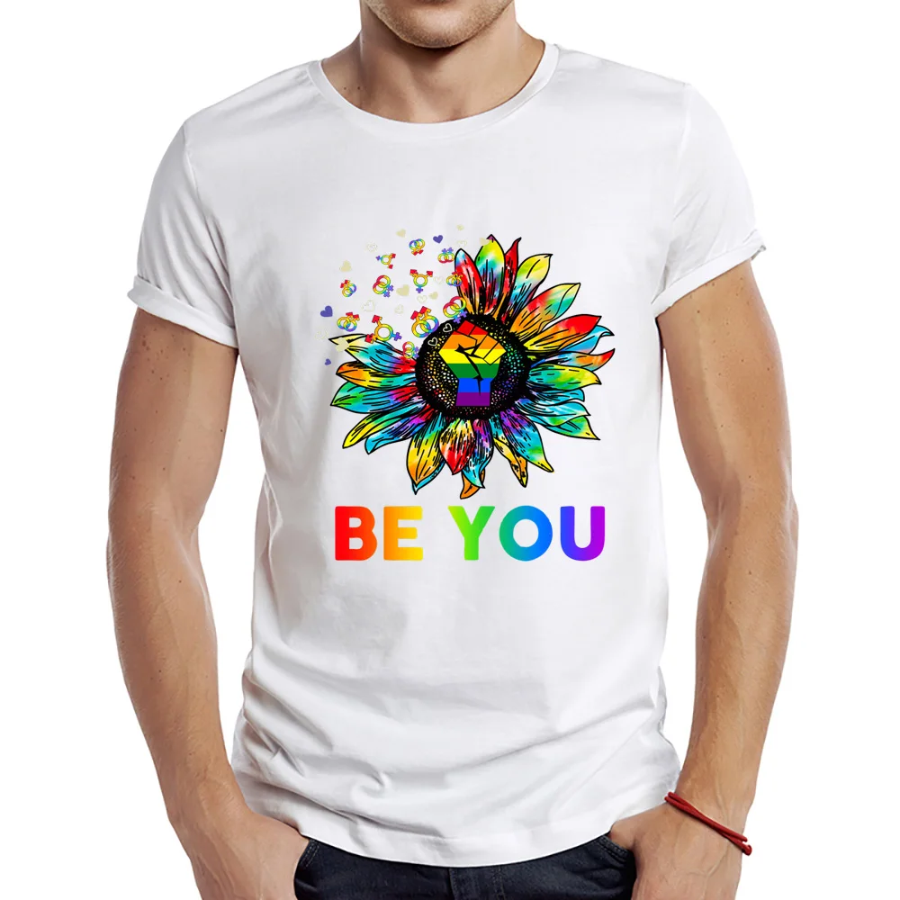 

2023 Men's New Be You Sunflower Design Short Sleeve T-Shirt Cool Printed Tops Hipster Tee