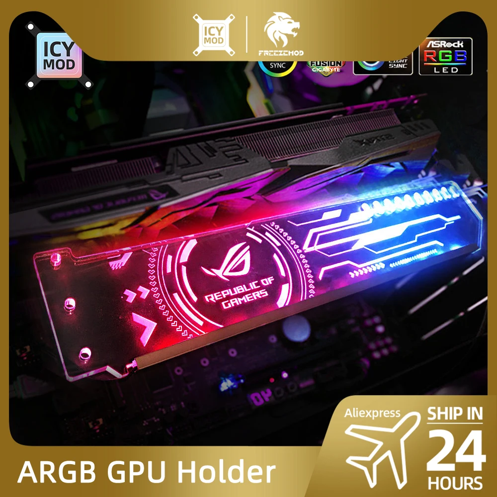 RGB VGA Holder Customize ARGB Horizontal GPU Bracket Video Card Support Graphics Stand Customizable AURA DIY PC Water Cooler CPU