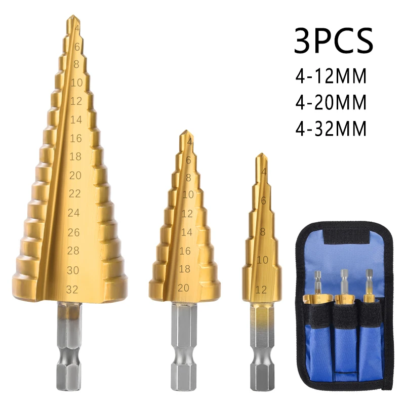

ROSSONIX High Speed Steel Step Drill Bit Sets For Metal Wood Hole Cutter Woodworking Power Drilling Tools 4-12mm 4-20mm 4-32mm