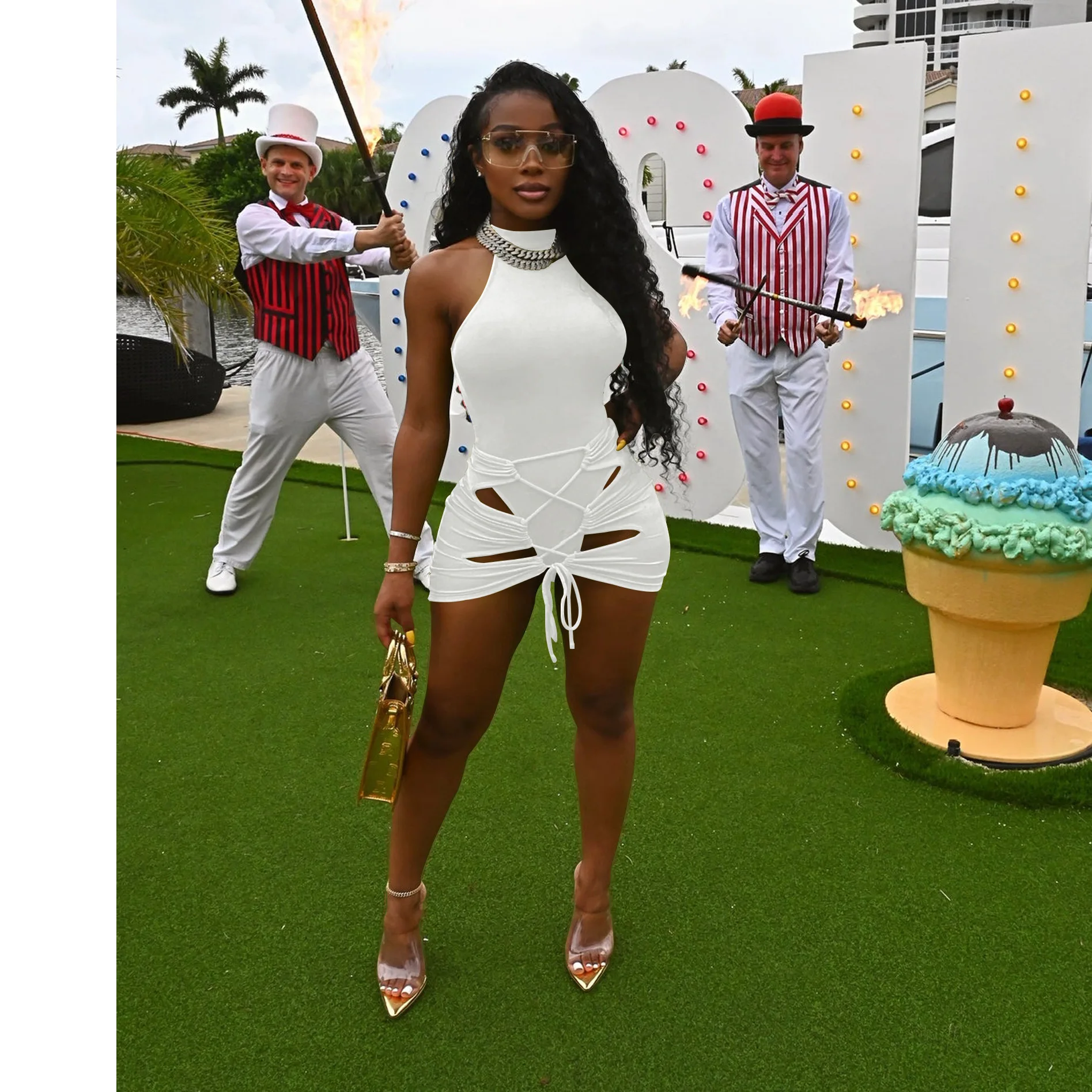 Женский пляжный летний комплект из двух предметов неоновый цвет боди без рукавов