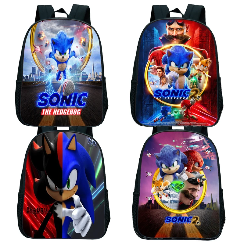 

12 Inch Cartoon Sonic Children Backpack Cute Kindergarten Boy Girl Shoulder Bag Toddler Back to School Birthday Toy Gift