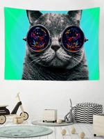 spectacled cat animal print tapestry hippie boho art aesthetic room decor cute background wall landscape painting