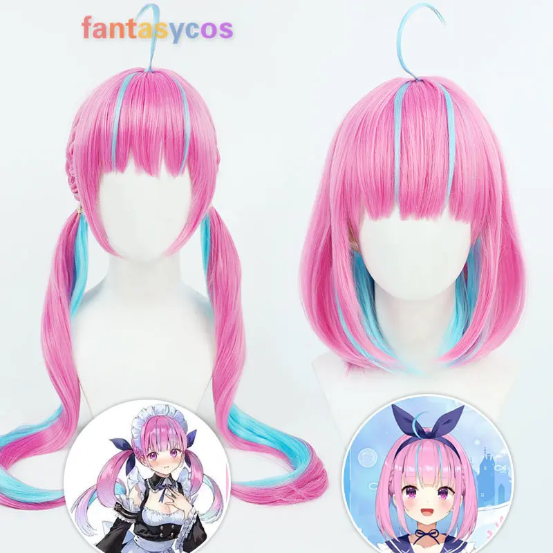 

VTuber Hololive Minato Aqua Cosplay Wig Long Blue Pink Ponytails Heat Resistant Hair Halloween Role Play Party Wig + Wig Cap