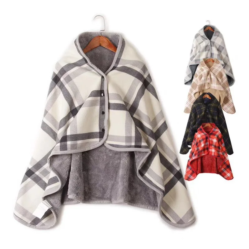 

USB Heated Shawl Blanket Throw Rug Snuggle Thickening Blanket Fleece Flannel Shawl Winter Warme Home Office Wearable Blanket