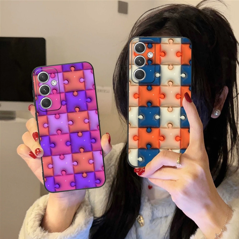 Puzzle Fashion Pretty Mobile Cell Phone Case for Samsung Galaxy S24 S23 S22 S21 S20 S10 S9 Plus FE Ultra Lite Black Cover Shell