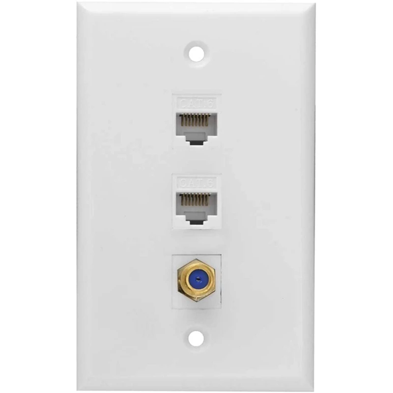 

Коаксиальная настенная пластина JHD-Ethernet, 2-портовый разъем Cat6 RJ45 и 1-портовый разъем типа F, коаксиальный трапециевидный разъем «Мама-мама», Н...