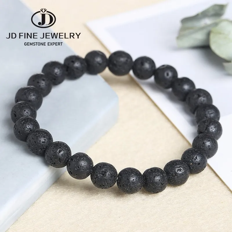 

JD 5A Natural Volcanic Stone Bracelets Women Men Charm Lava Bead Essential Oil Diffuser Strand Bangles Yoga Elastic Jewelry