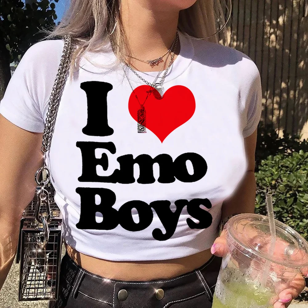 

Женский укороченный топ с принтом «i love emo»