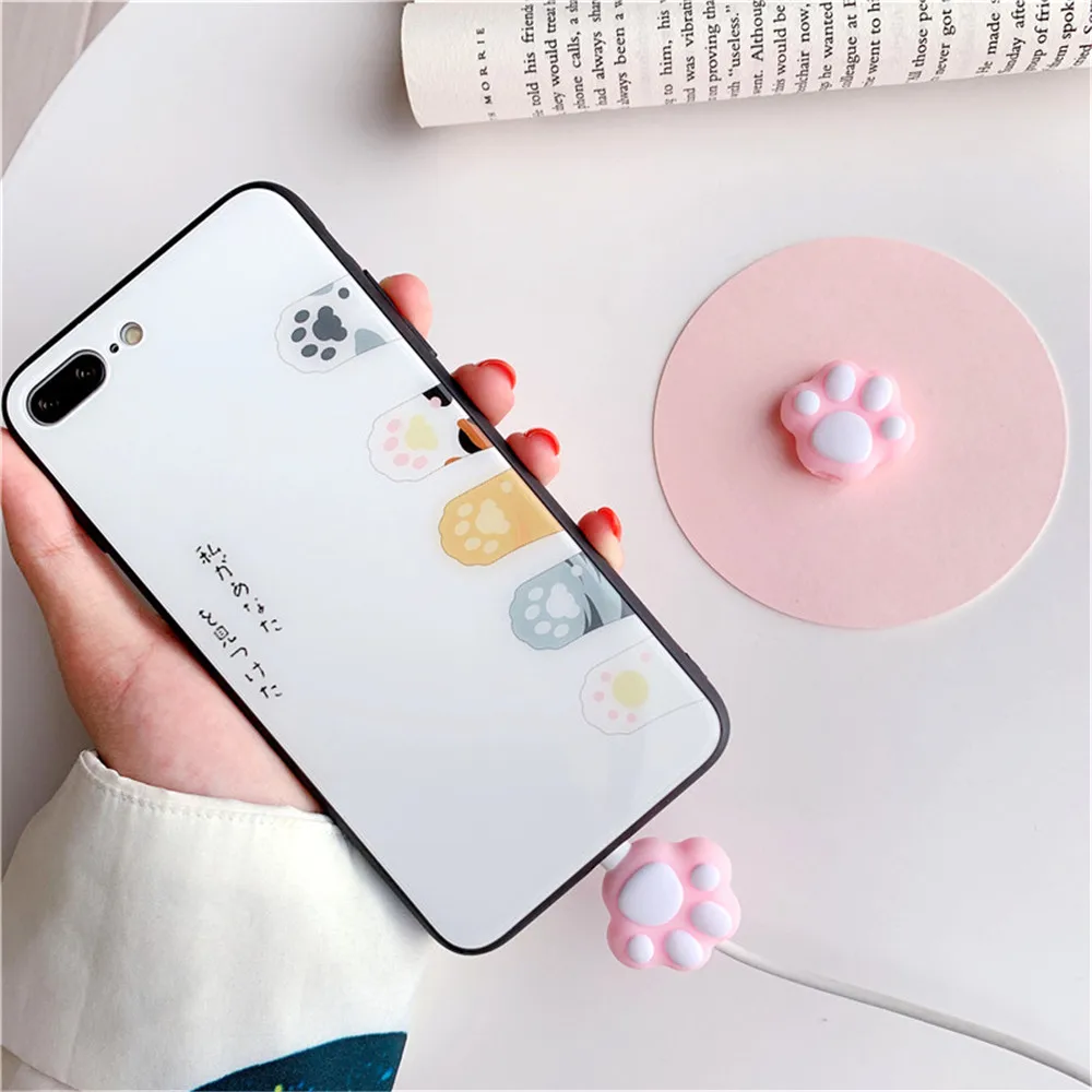 1-3Pcs Cartoon Cat Paw Mobile Phone Charger Protector Kawaii Cable Winder for IPhone Cable Charger Organizer Cord Protector images - 6