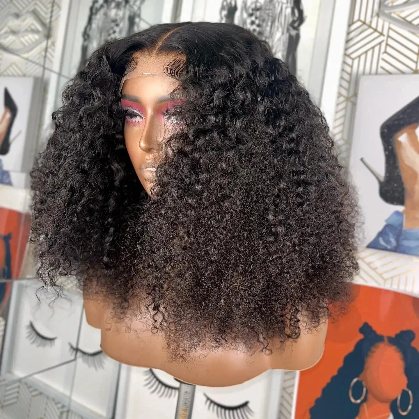 26 дюймов плотность 180 мягкий черный кудрявый длинный глубокий парик на шнуровке