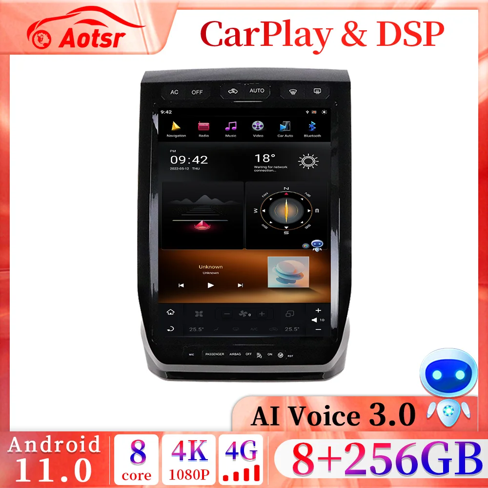 8 + 256G 13-дюймовый экран Tesla Android 13.0 Автомобильный радиоприемник GPS для Ford Raptor F150