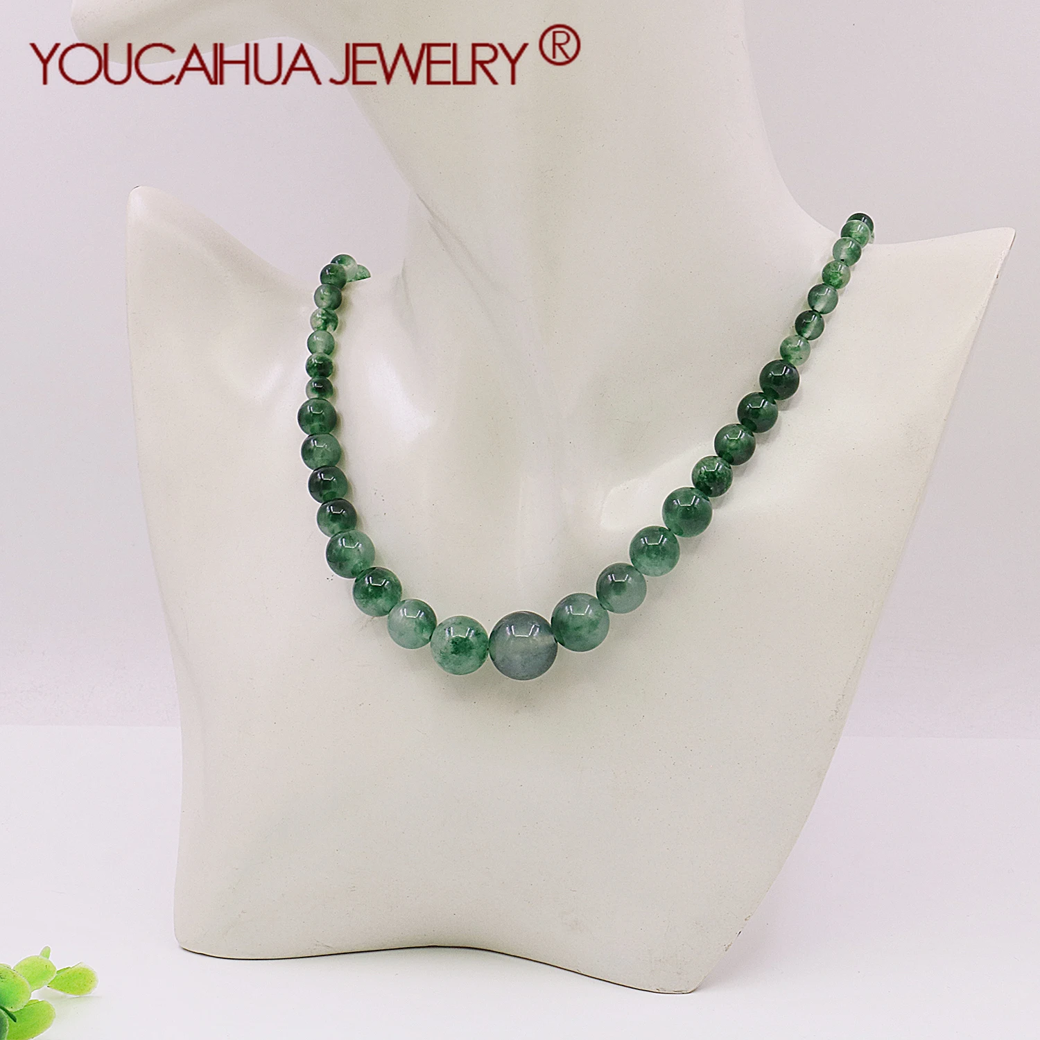 

6-14mm Natural Green Granites Jades Chalcedony Tower Shaped Round Bead Necklace, Accessory Neck Chain,Rotating Button,Women Gift