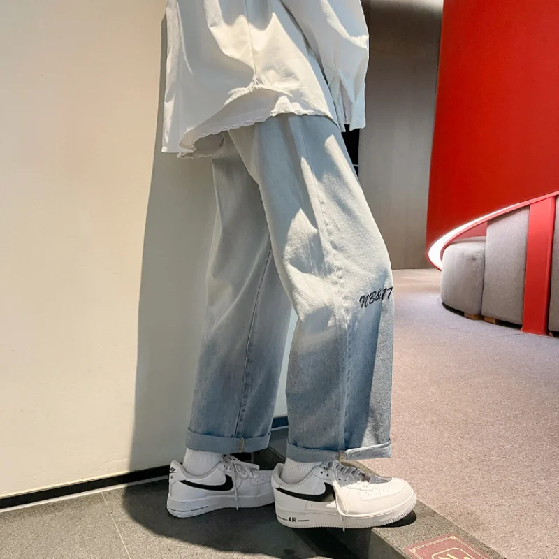 DEEPTOWN Y2K Black Jeans Men Blue Straight Denim Pants Loose Streetwear Hip Hop Casual Trousers Male Japanese Harajuku Spring