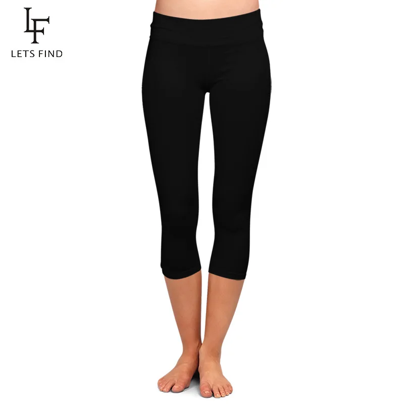 LETSFIND High Quaility Milk Silk Women High Waist Fitness Capri Leggings Solid Black Elastic Soft Slim Mid-Calf Pants