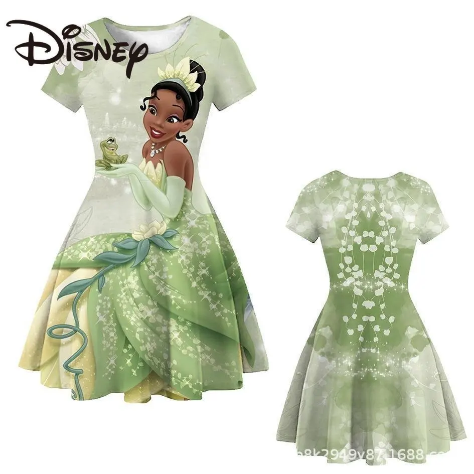 

Disney Kids Dresses Princess and Princess Tiana the Frog Cartoon Summer Half Sleeve Round Neck Dress Girls Dresses For Children