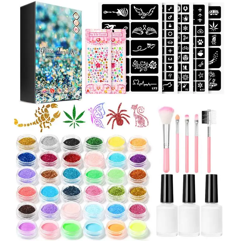 

Halloween Glitter Sticker Safe Tattoo Set Unique Stencil Body Nail Glitter Art Paint Body Make-up For Party Halloween Birthday