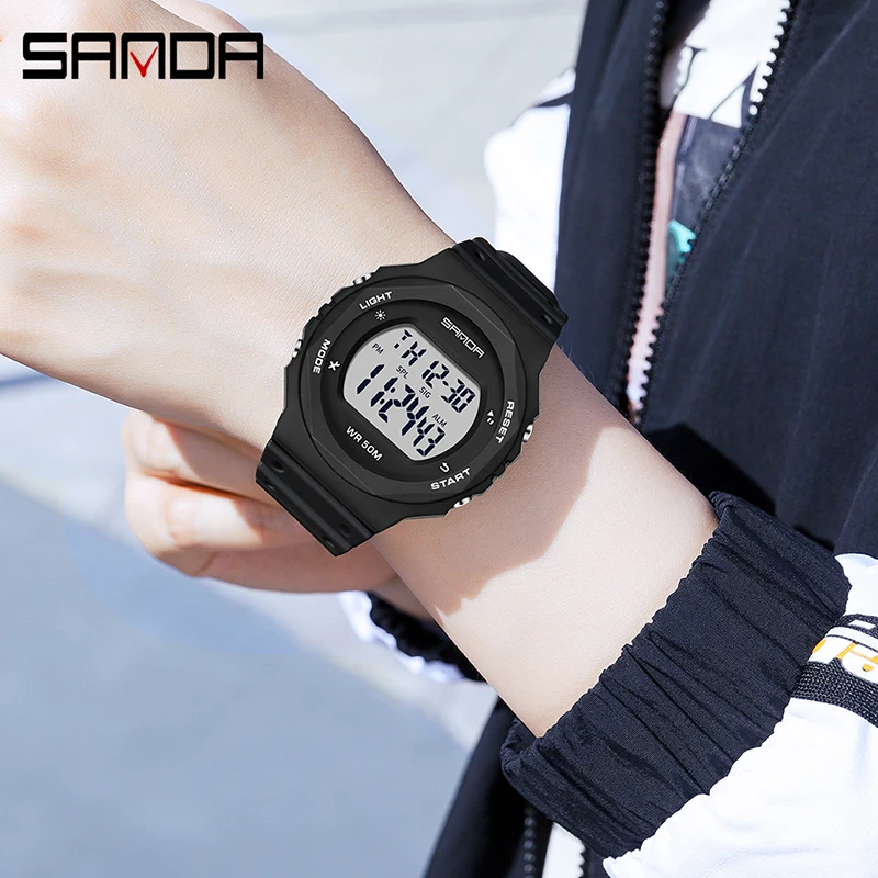 Fashion Dress Sport Watch For Girl Luxury Led Digital Watches Women's Wristwatch Top Brand SANDA Watches Stopwatch Clock 6069