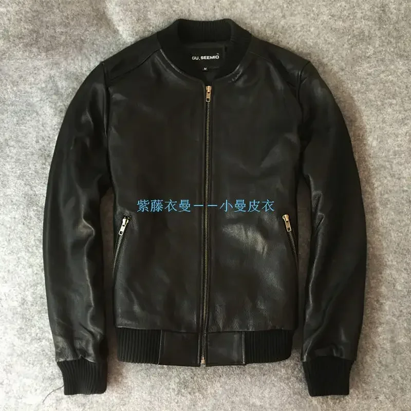 Мужская кожаная куртка пальто из настоящей овчины Куртки натуральной коровьей