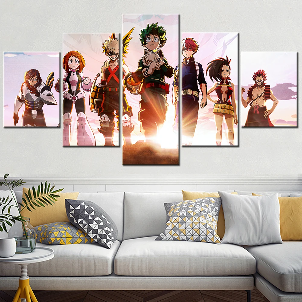 

Japanese Animation Figure Poster My Hero Academia Anime Wall Art Canvas Set Modular Wall Pictures for Kids Room Decoration Frame