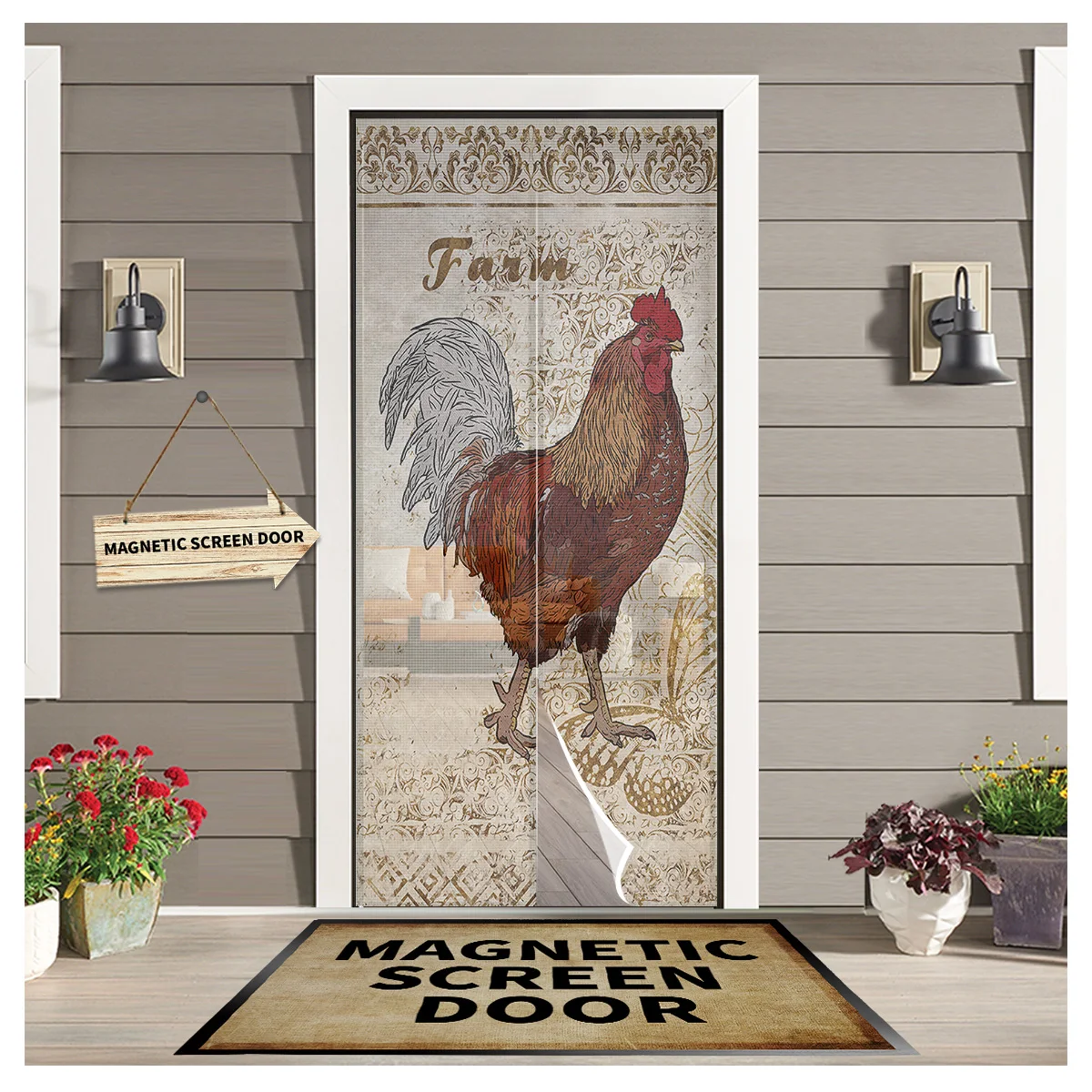 

Rural Style Hen Butterfly Texture Magnetic Screen Door Curtain Living Room Bedroom Kitchen Anti-mosquito Window Screen