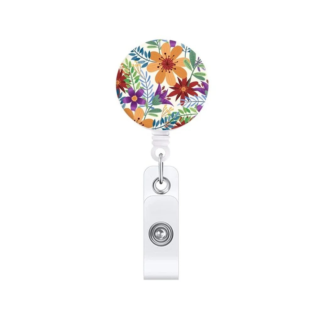 

Flowers Prints Retractable Badge Reel Work Card Clip for Staff Nurse Doctor ID Tag Pass Employee's Card Holder Reels Accessories