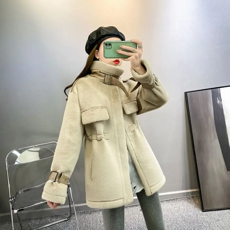women fur coat belt Autumn Winter Fashion Faux Fur Coat Female Casual Loose Jacket Ladies Thick Warm Outerwear Elegant Overcoats