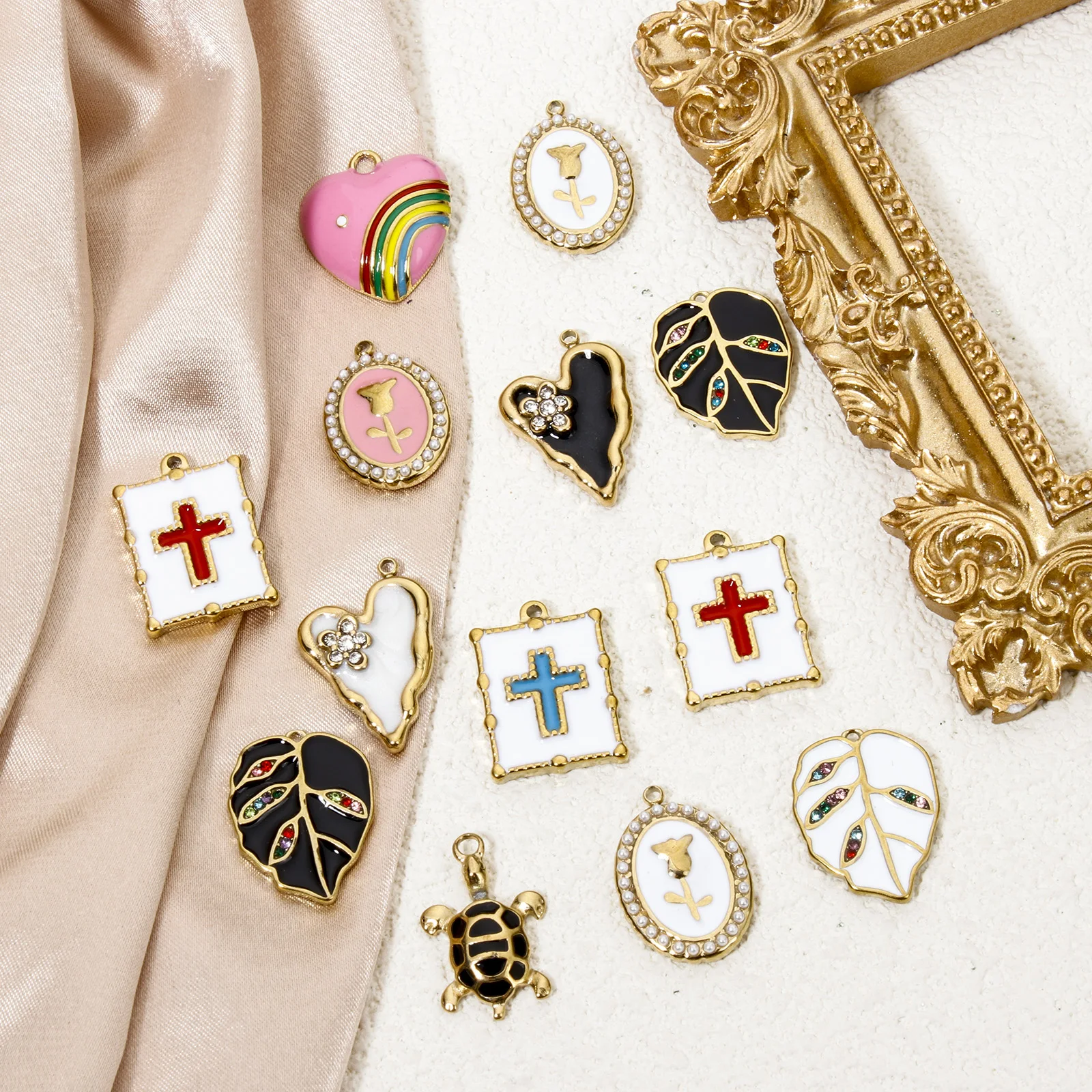 1 шт. Элегантные Подвески из нержавеющей стали разноцветная овальная роза цветок