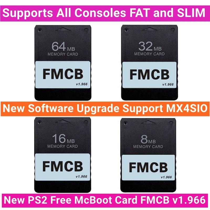 New PS2 Free McBoot Card FMCB v1.966 8M 16M 32M 64MB Memory Card Supports All Consoles  Fat and Slim Update OPL1.2.0 For MX4SIO