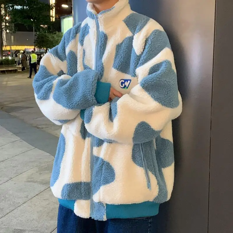 

Lamb Velvet Jacket Male Korean Style Harajuku Fashion Trend Winter Thickening Couple Wear Streetwear Top Jackets Warm Coat Parka