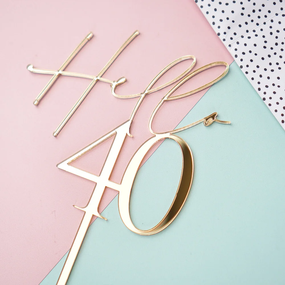 

Birthday Cake Topper Hello 40 Forty Personalized Age Happy Birthday Party Decor Acrylic Wood Mirror Gold Cake Topper 20 30 50 60