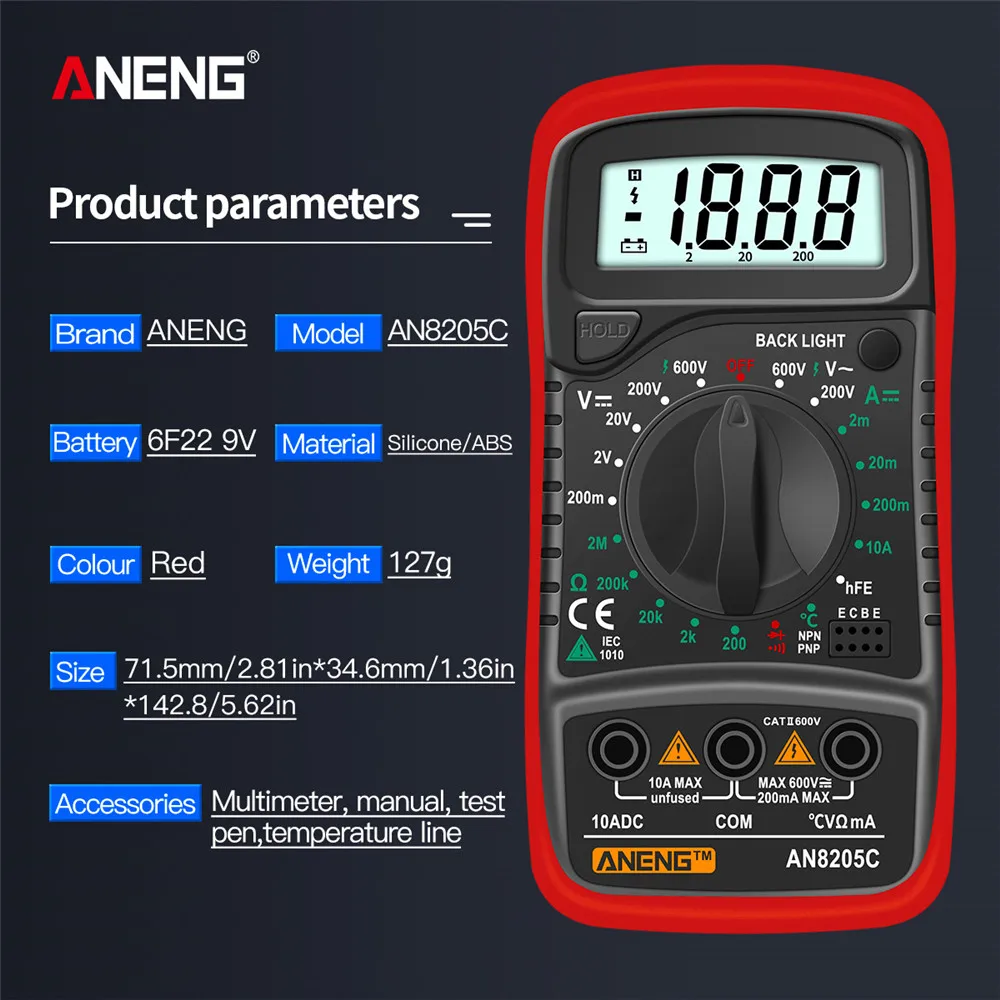 ANENG AN8205C Цифровой мультиметр Амперметр переменного/постоянного тока Вольт Ом