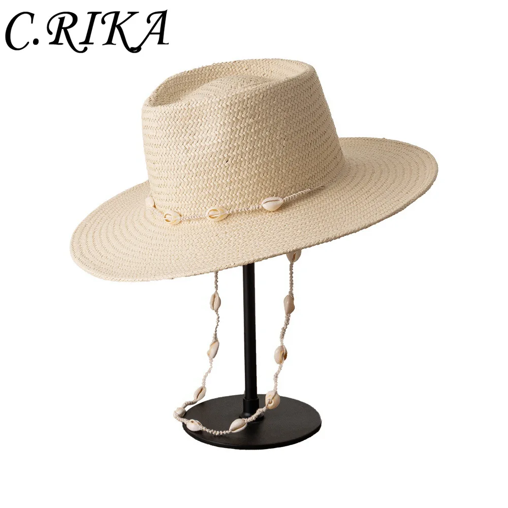 Summer New Neck Chain Sun Hat Fashion Simple Retro Shell Chain Straw Jazz Hat Outdoor Travel Sunscreen Shade Straw Hat