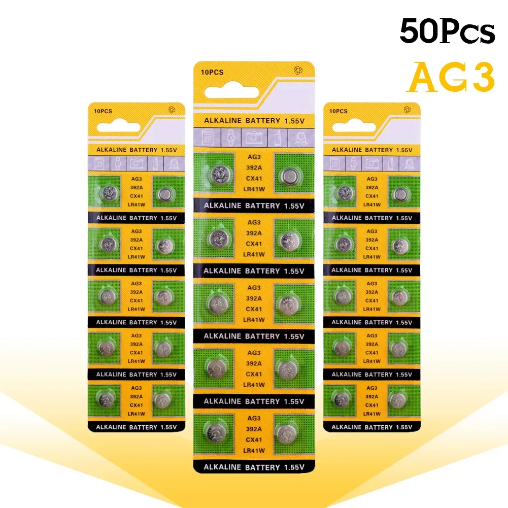 

NEW 50pcs AG3 SR41 192 button battery 392A L736 LR41 392 384 alkaline battery watch counter electronic instrument battery