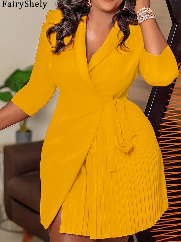 2024 летнее однотонное платье FairyShely со складками женские большие платья с длинным