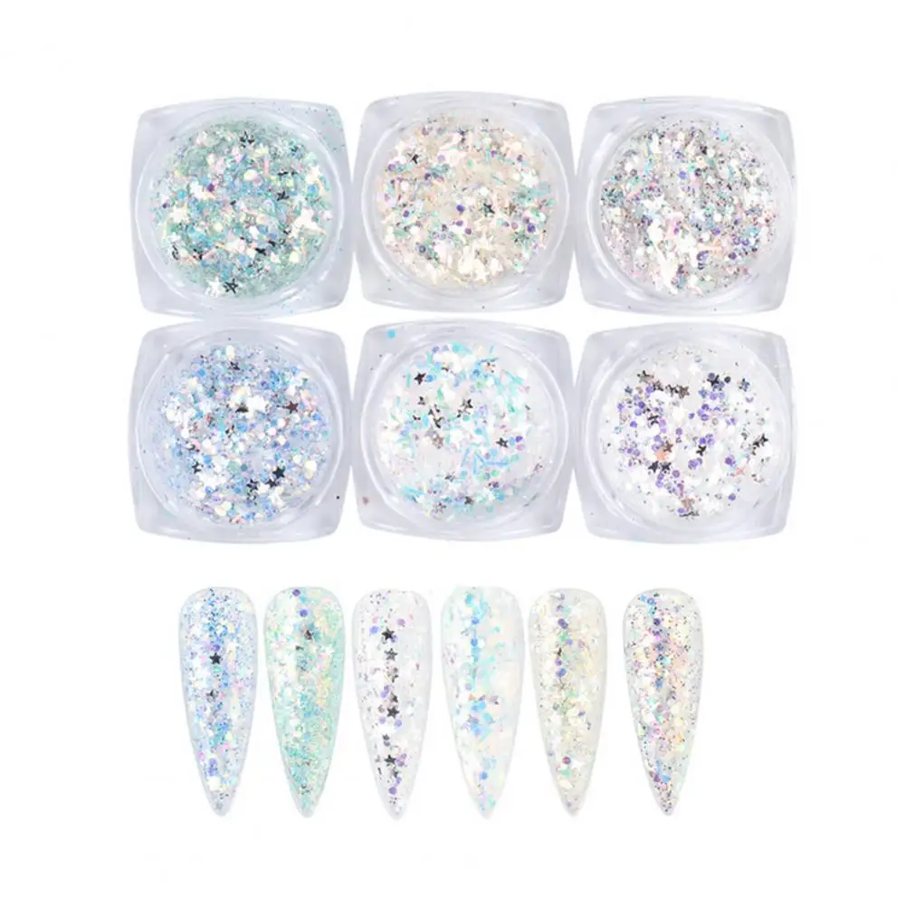 

Convenient 6Pcs Durable Fashion Nail Manicure Decor Sequins Mini Nail Sequins Anti-fall for Party