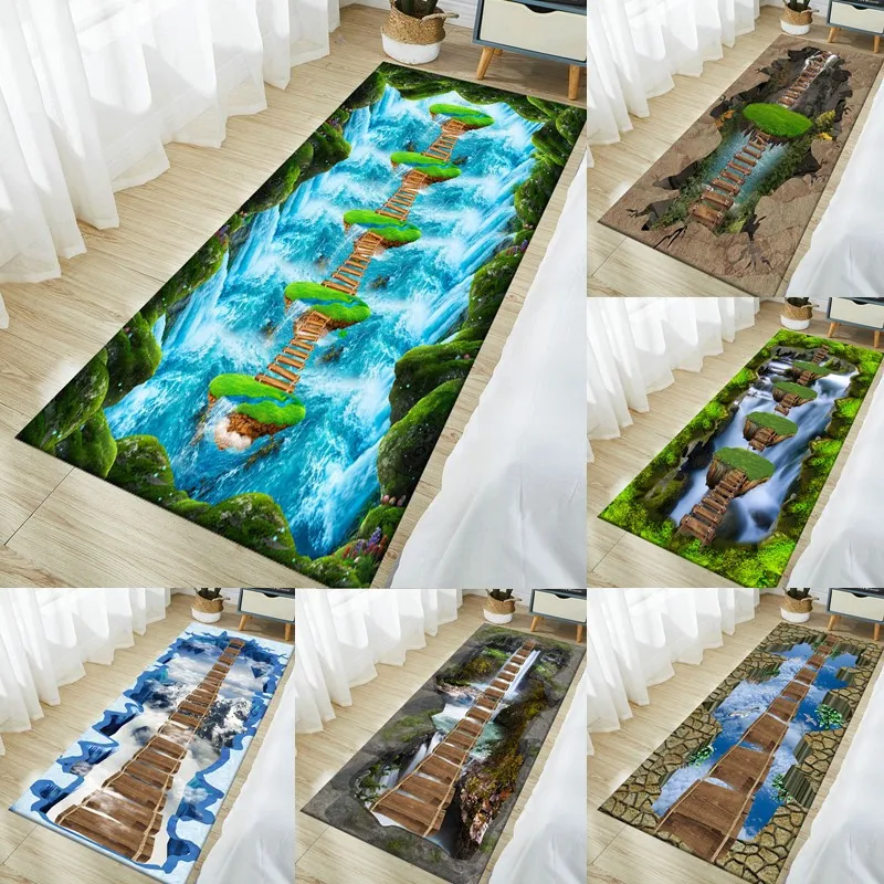 

3D Rugs for Livingroom Long Hallway Corridor Carpets Funny Bridge Floor Area Rugs for Kids Room Decorative Kitchen Bedroom Mat
