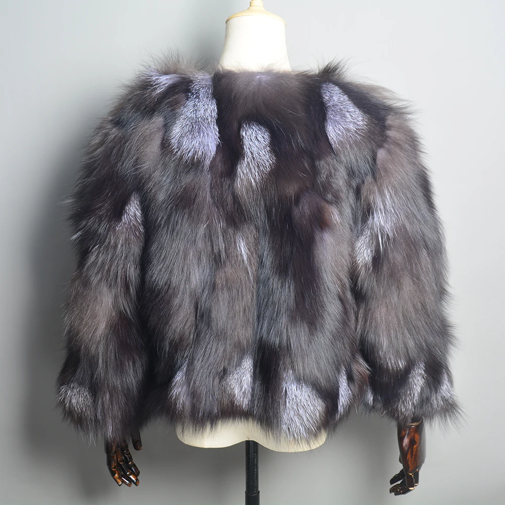 Hot Sale Women Real Silver Fox Fur Coats Winter Warm Natural Fox Fur Jackets Russian Lady Short Style Genuine Fox Fur Outerwears images - 6