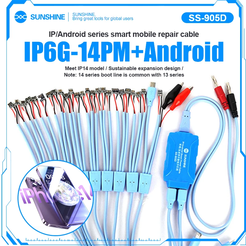 

SUNSHINE SS-905D V7.0 New Phone Smart Power Cable For iPhone 6G -14 Pro Max DC Power Supply Current Testing Cable Repair Tools