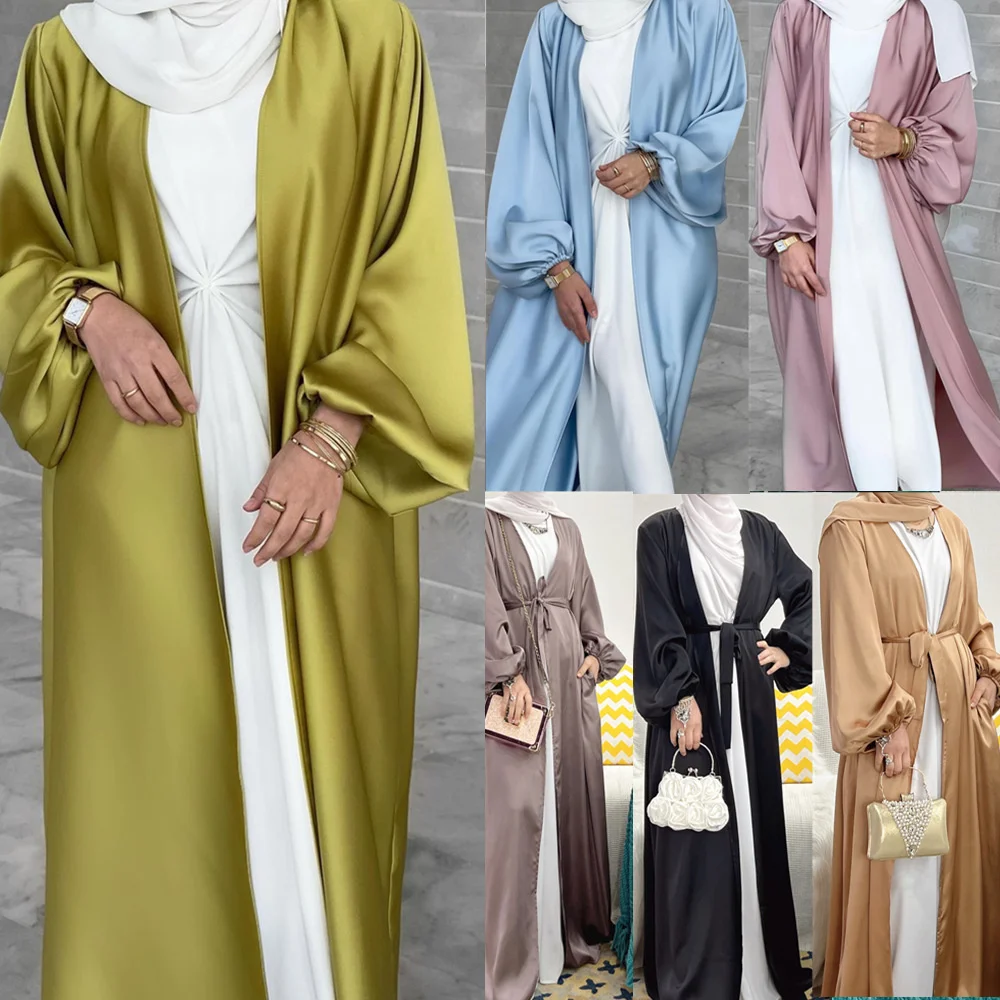 Рамадан ИД абайя шелковое атласное кимоно мусульманский кардиган длинное платье платья Юба Дубай Ближний Восток арабское исламское кимоно