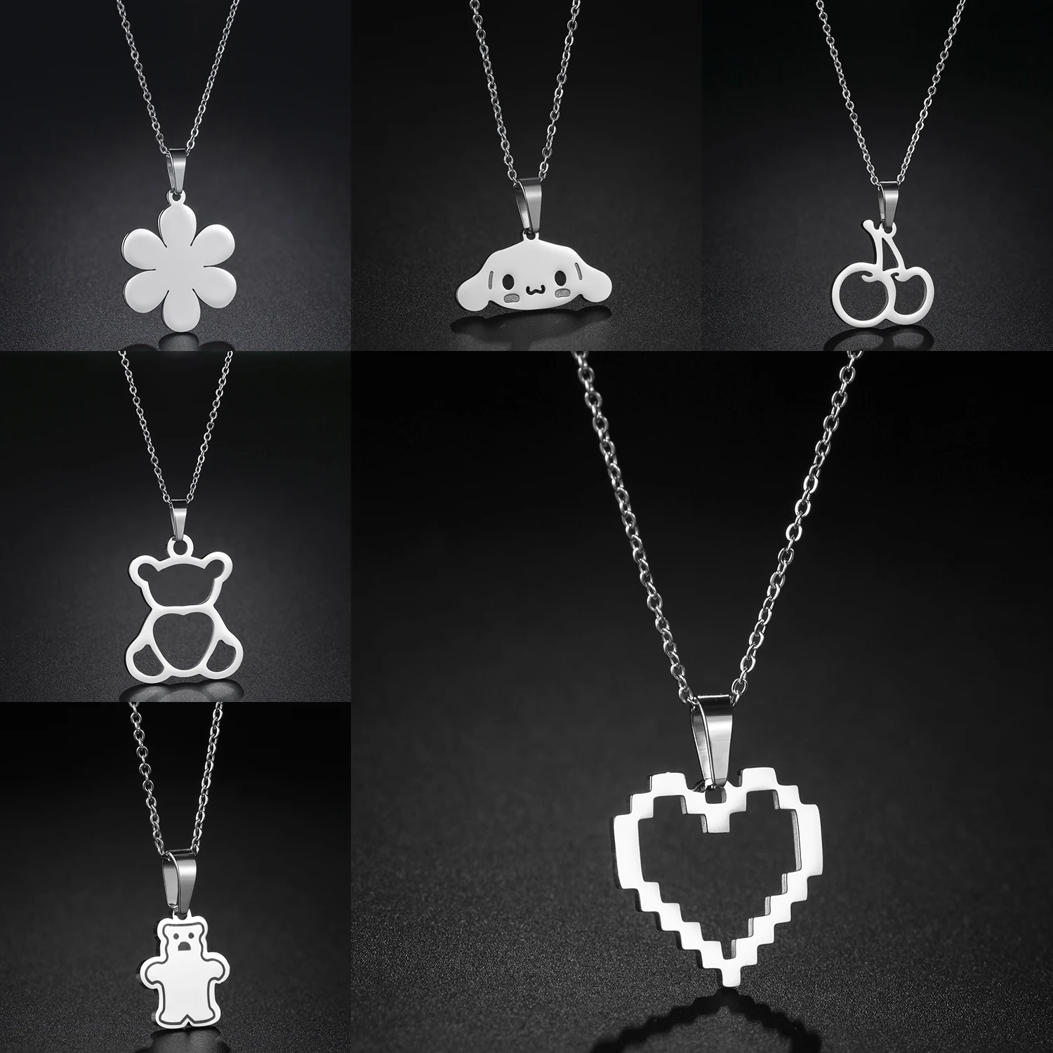 

New Fashion Stainless Steel Necklace Cute Bear Love Heart Pendant For Women Elegant Silver Color Necklace Wedding Jewelry Gift