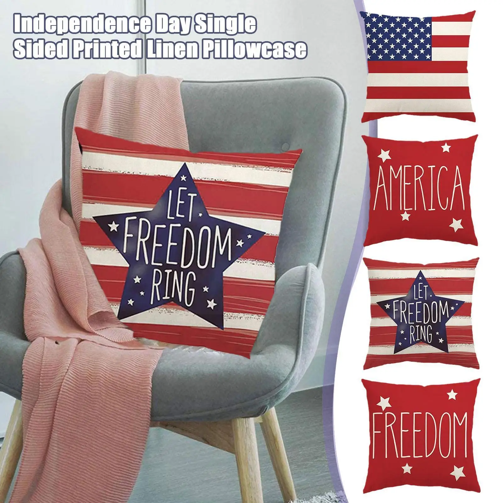 

Independence Day Series Cartoon Animated Personalized Decor Pillowcase 45cm Print Cover Cushion Linen Square S5h5