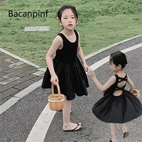 summer girl backless temperament princess dress baby girl cross vest cotton black skirt childrens round neck soft slip dress