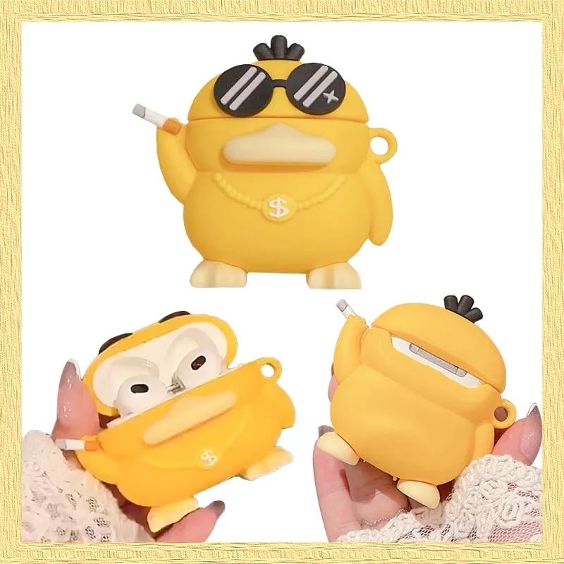 

Anime Pokemon Psyduck Earphone Cases for Airpods 1 2 3 Pro Cartoon Funny Sunglasses Psyduck Headphone Protective Box for Airpods