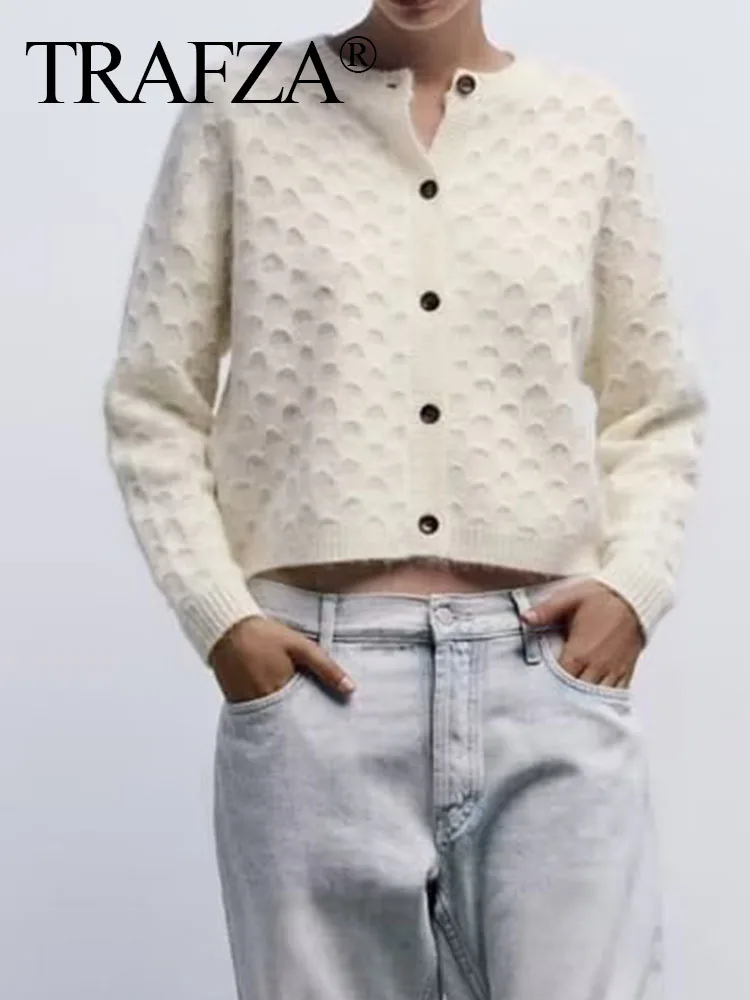 

Кардиган женский вязаный однобортный с круглым вырезом и длинными рукавами