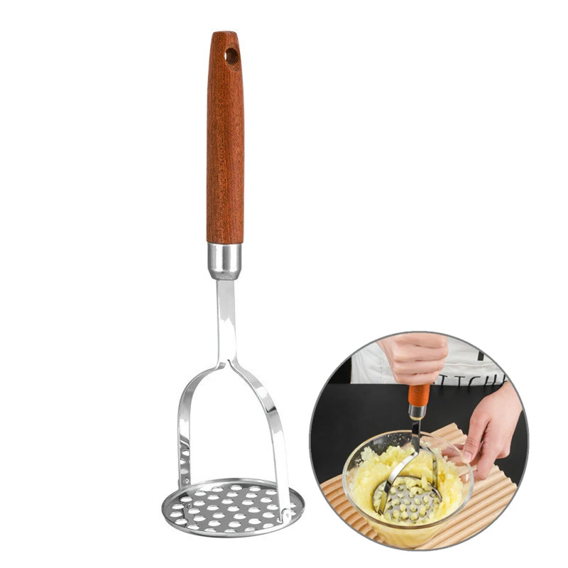 

Household Stainless Steel Pressed Potato Masher Wooden Handle Juice Maker Manual Vegetable Crusher Food Chopper Kitchen Gadgets