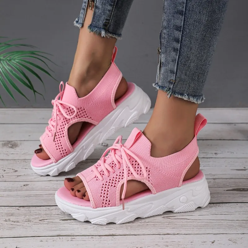 

Summer New Women's Sandals Mesh Casual Non-slip Sports Flat Lace Up Platform Sandalias Open Toe Beach Ladies Shoes Zapatos Mujer