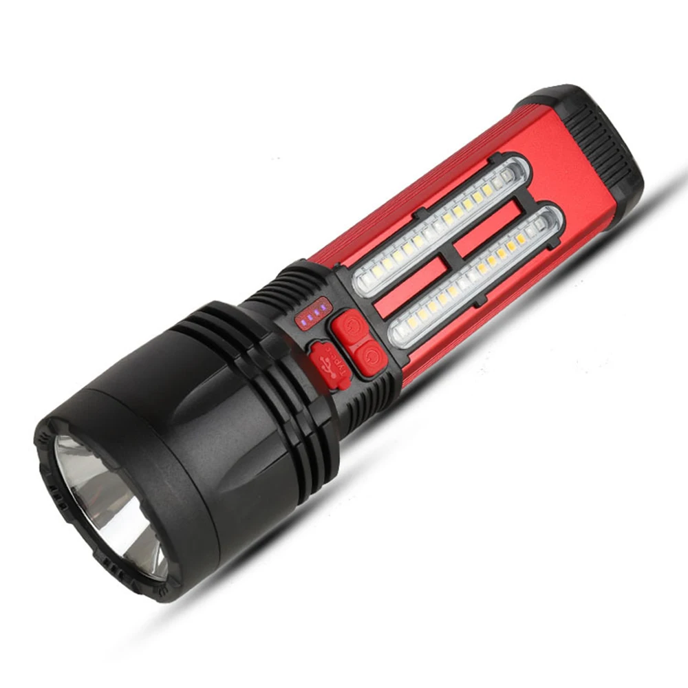 

Solar 7 mode flashlight, 20*2835LED, P50 with side electric display double switch flashlight red with type-C cable led torch