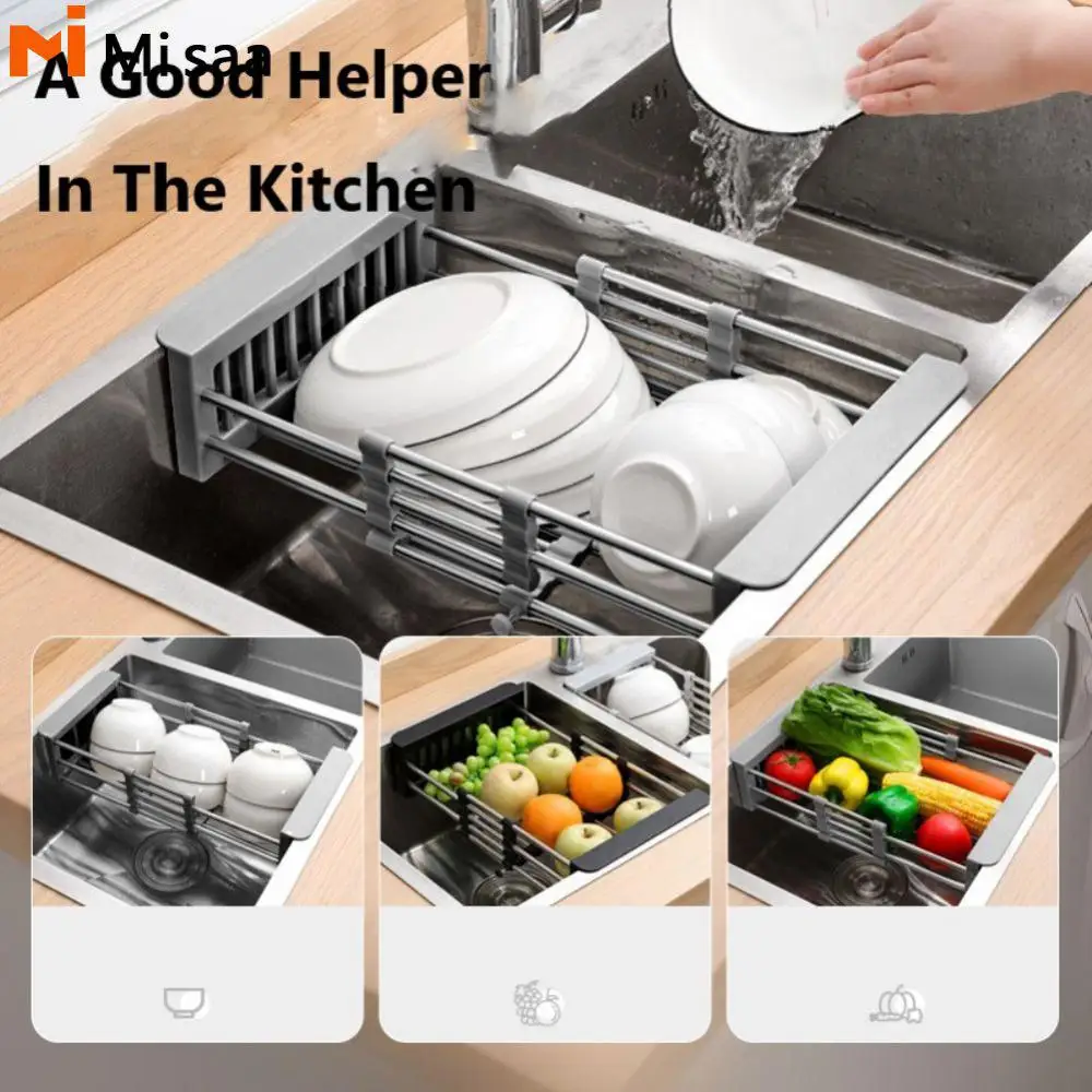 

Drain Strainer Multifunctional Telescopic Foldable Adjustable Stainless Steel Kitchen Bathroom Storage Organizer Fruits Drainer