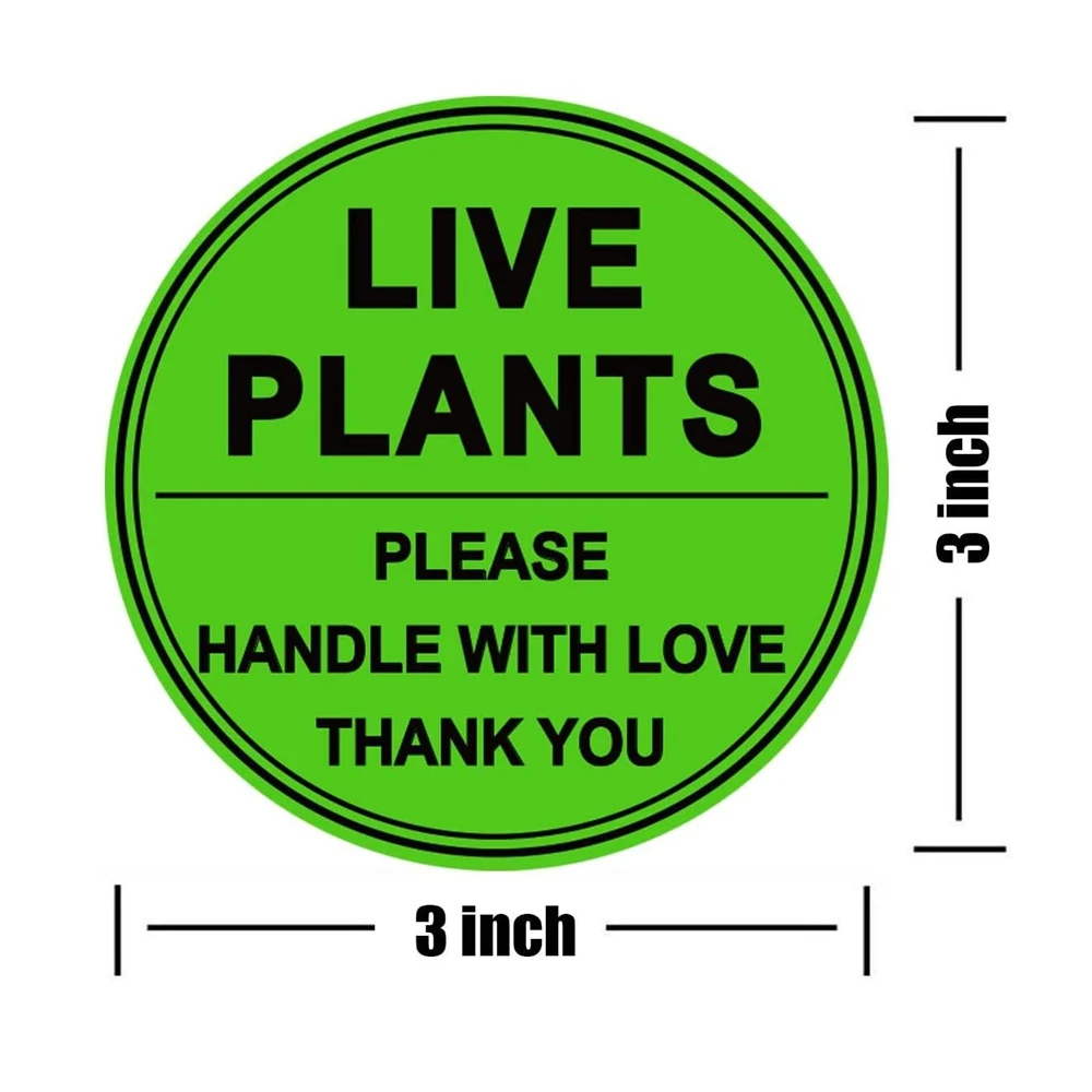 

3 Inch Live Plants /Handle with Love Stickers - Green Fragile Handling Shipping Warehouse Pallet Stickers 250 Adhesive Labels