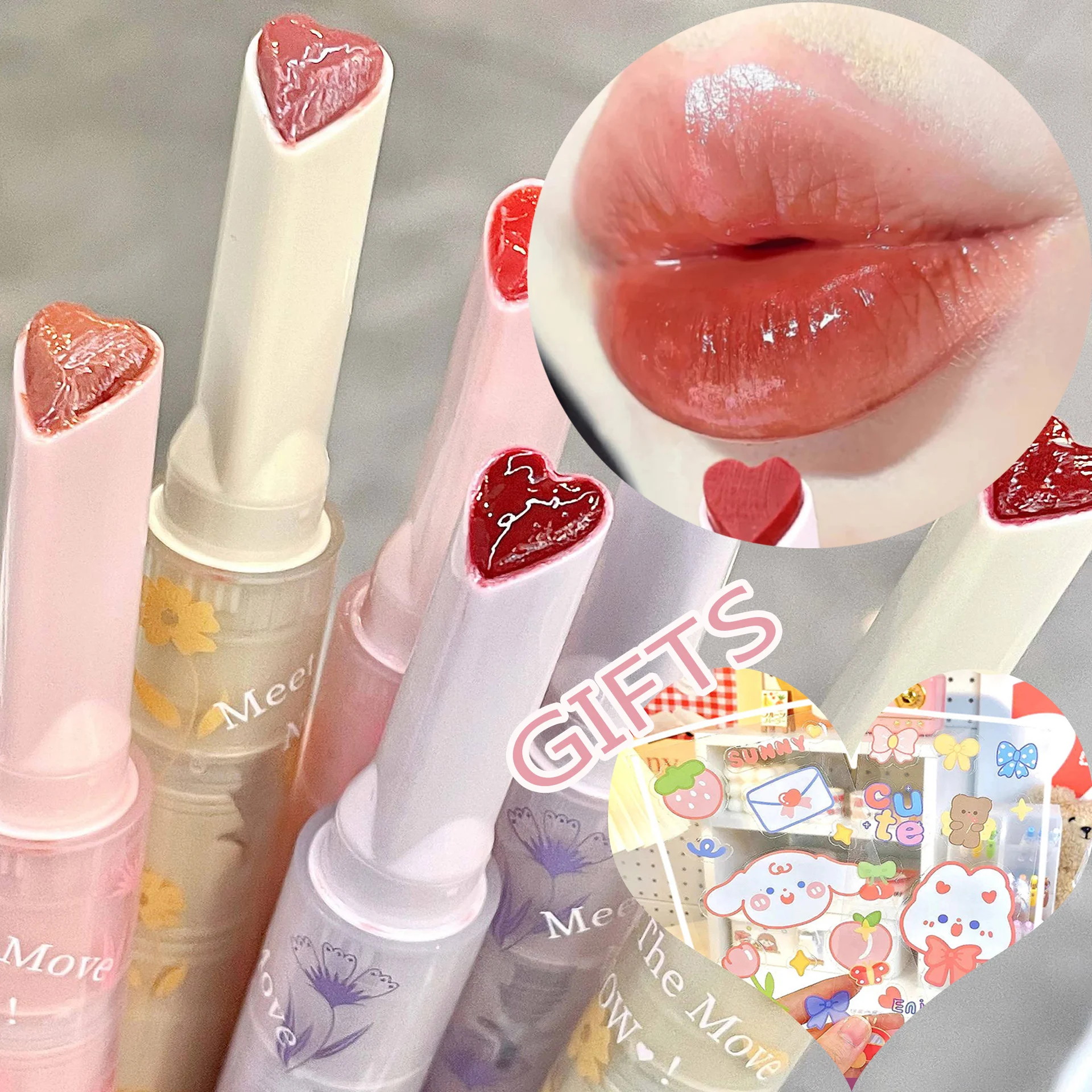 

Waterproof Flower Love Lip Glaze Florette Clear Jelly Mirror Lipstick Non-stick Cup Lipstick Transparent Korea Makeup cosmetics